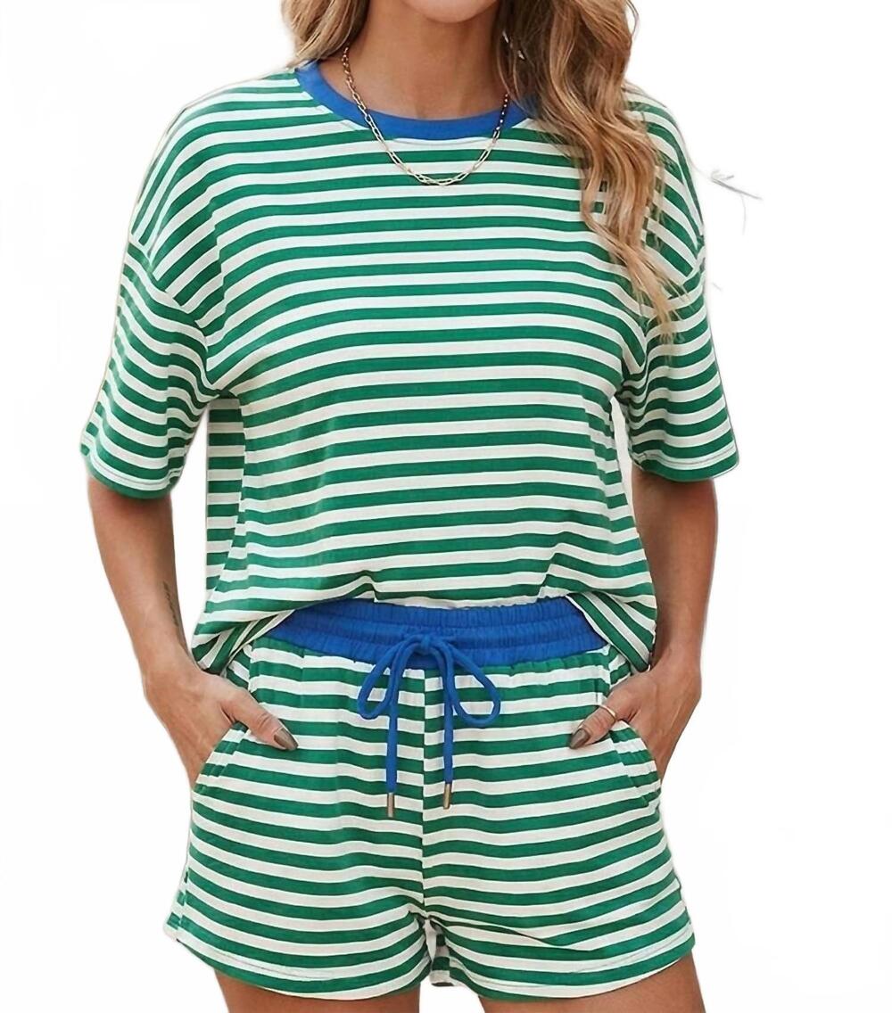NEW LITTLE DAISY CLOSET drop shoulder boxy casual terry short set in green strip